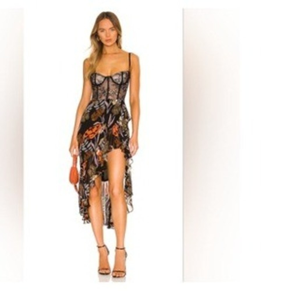 Katie May Take a Sip Corset Cocktail Dress Black Floral Size Small